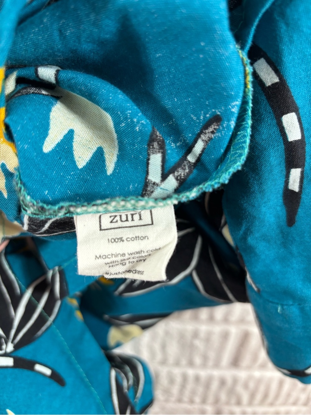 Zuri Kenya Dress Womens XS Turquoise Blue Yellow Floral Cotton Shirt Dress - Picture 5 of 5